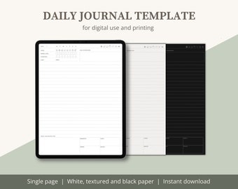 Daily Journal Page, Digital Diary Template, Printable A4 / US Letter pdf, Portrait, Lined