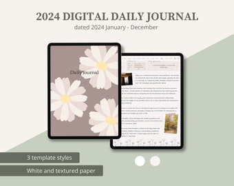 Digitales Journal, 2024 datiertes Tagebuch, liniert, gitterförmig, gepunktetes Journal, Beige, Porträt-Journal für Goodnotes