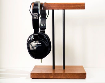 Contemporary solid Mahogany Double Headphone stand by M-ski