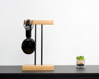 Contemporary Double Headphone Stand made of solid white oak  by M-ski