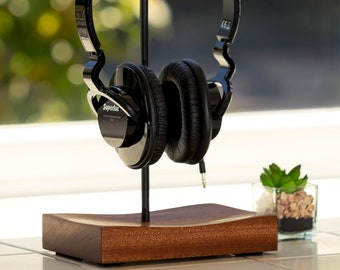 Concave Contemporary solid Mahogany Single Headphone stand by M-ski