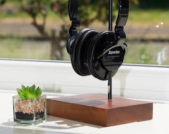 Cubic Contemporary solid Mahogany Single Headphone stand by M-ski