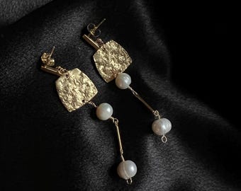 Delicate Pearl Earrings Handmade Pearl Earrings  Dangle Pearl Earings Minimalist Dainty Pearl Earrings Bridal Earrings Bridal Pearl Earrings