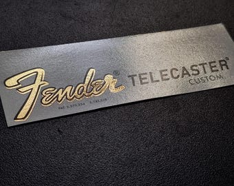 Zestaw 2 naklejek Blem Waterslide na Fender Telecaster Custom, metalicznych, w ultrawysokiej rozdzielczości, w stylu vintage z lat 70.
