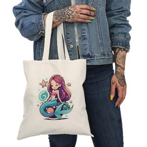 Mermaid Natural Tote Bag, Beach Bag, Shoulder Bag, Eco-Friendly Grocery Bag, Reusable Canvas Tote, Gift for Ocean Lovers