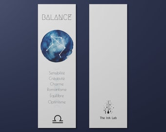 Marque-page balance astrologie, signe astrologique balance, illustration astrologie, Signet pour livre