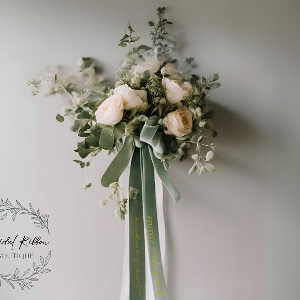 Personalised velvet wedding bouquet ribbon