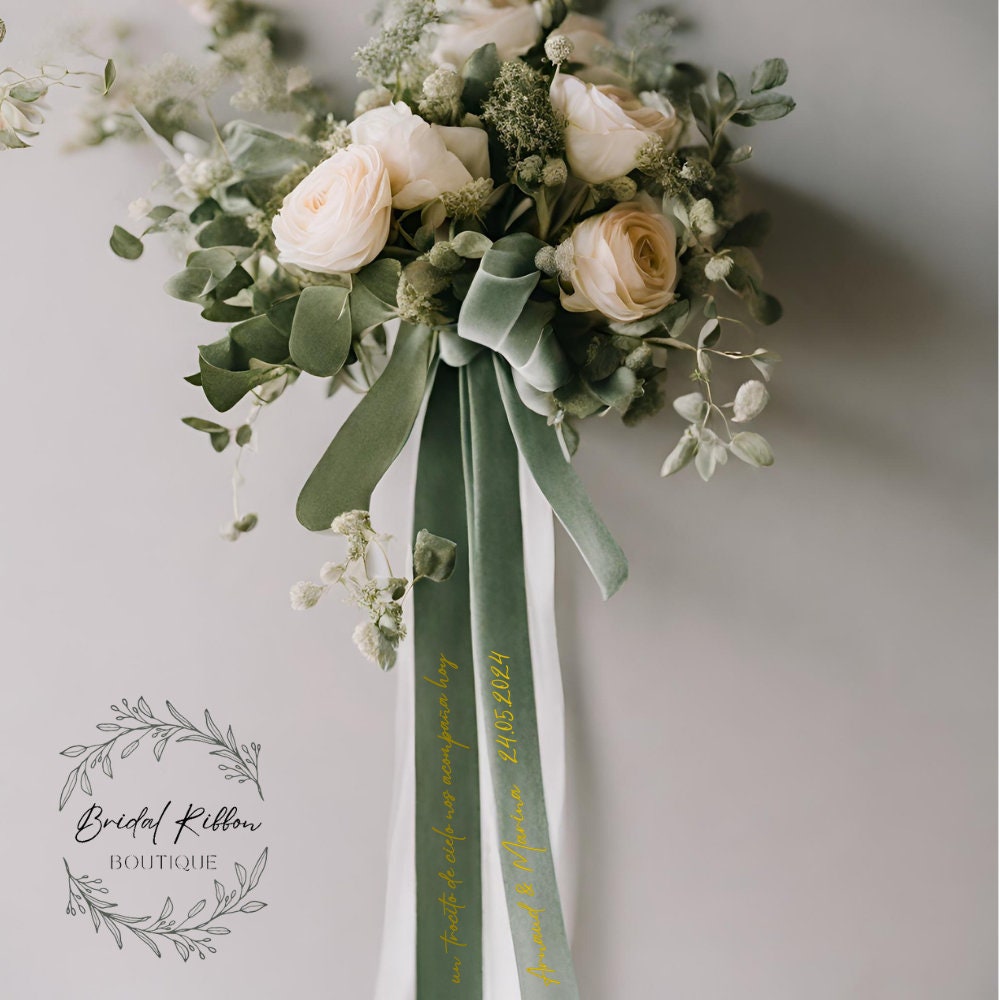 Custom Monogrammed Bouquet Ribbon 3 Wide Grosgrain, Bridal Bouquet