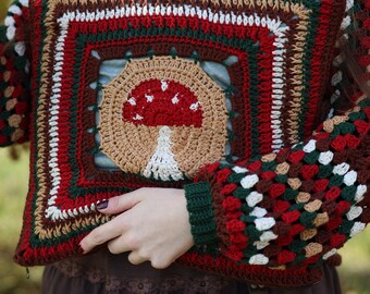 Autumn Crochet Pillowcase – Forest Vibes, Double-Sided Mushroom Design – 100% Cotton