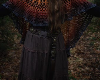 Handmade Crochet Cotton Cape - Sunset Ombre Shawl - Boho Forest Poncho - 100% Cotton Wrap - Festival Wear - Unique Gift for Her