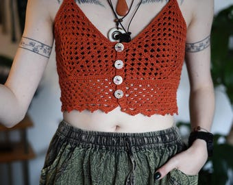 Handmade crochet summer top | 100% cotton | button front