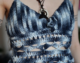 Handmade Crochet Top 100 Cotton Colorful Boho Festival Crop Top Adjustable Tie Straps Hippie Summer Tank