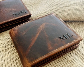 Cartera de piel premium personalizada para hombre, monedero para hombre, piel auténtica hecha a mano con protección RFID, cartera de piel auténtica