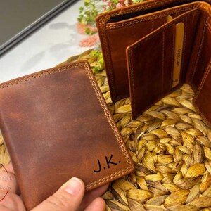 Personalisierte benutzerdefinierte Herren Bifold Geldbörse, braune Echtleder Brieftasche personalisierte Geschenk für ihn, Vater, Freund