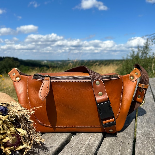 Leder Bauchtasche Unisex, Herren Leder CrossBody Tasche, Leder-Umhängetasche, Leder-Fanny Pack, Damen Umhängetasche, Weihnachtsgeschenk