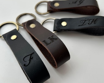 Leather Keychain – Gift for Men & Women – Antique Gold Ring – Christmas – Handmade