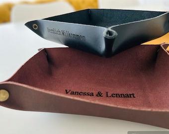 Personalized Leather Valet Tray, Handmade Gift, Father&#39;s Day Gift, Stylish Desk Organizer, Dice Tray, Gift for Grandpa