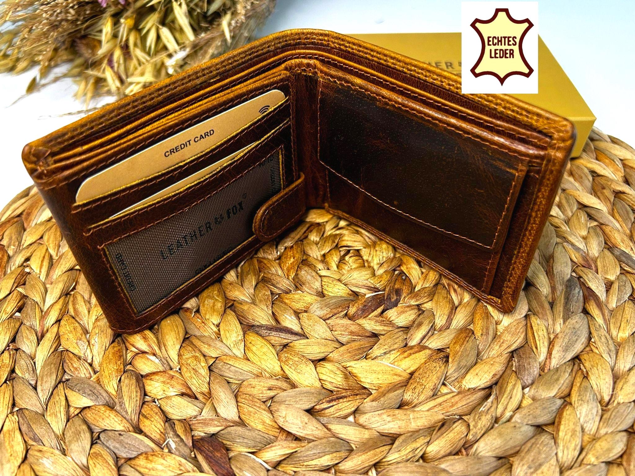 Portafoglio In Pelle Inglese Vintage Anni '60 Con Linguetta Di