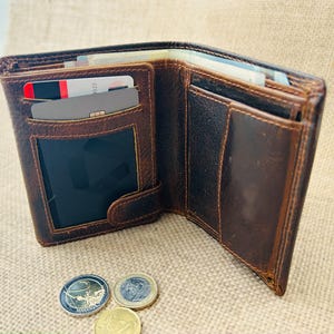Handmade Genuine Leather Bifold, Leather Vertical Men's Wallet,  High Quality Slim Wallet, Rustic Darkbrown Leather Gift for Him