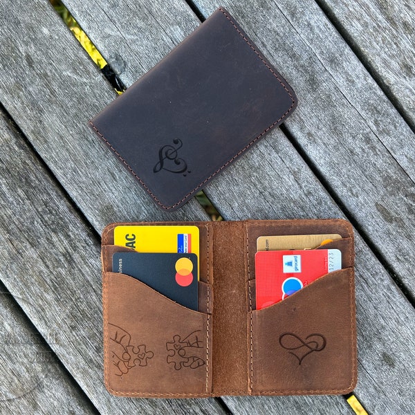 Porte-cartes en cuir, portefeuille de cartes slim initiales personnalisées, porte-monnaie, cadeau pour la Saint-Valentin, portefeuille slim personnalisé