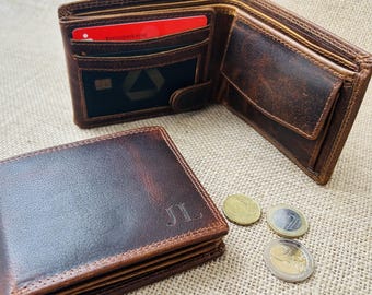 Personalized Leather Wallet Vintage Men’s Wallet  Custom Engraved Gift Initials Logo or Handwriting Engraving  RFID Protection