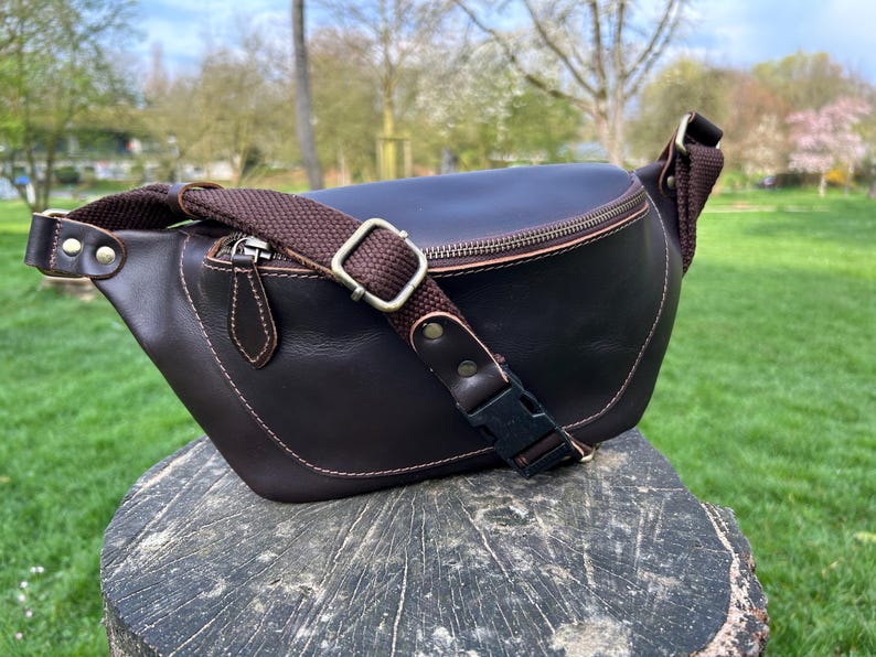 Premium Leather Waist Bag, Handmade Fanny Pack, Christmas Gift Idea, Genuine Leather Belt Bag for him, Crossbody Bum Bag image 12