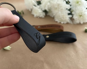 Personalized Leather Keychain for Men, Custom Initials Keyring, Engraved Leather Key Holder, Genuine Leather Accessories
