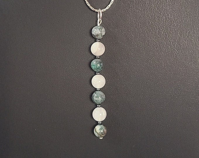 Good Luck gemstone necklace, Positive thinking pendant, Jade pendant, Moonstone necklace.