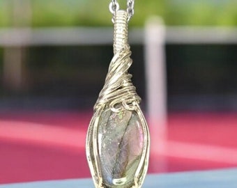 Labradorite, Wrapped, Necklace, Pendant, transformation stone, intuition, protection, shield, creativity, clarity, third eye chakra, anxiety