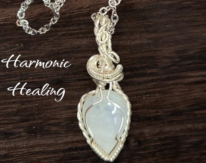Moonstone wrapped necklace, wire wrapped pendant, sterling silver wrapped Moonstone, Small Pendant, intuition, emotional healing, protection
