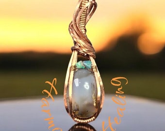 Agate wrapped necklace, wire wrapped pendant, Copper wrapped Agate, Small Pendant, awareness, overcoming anger, release negativity