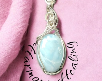 Larimar, pendant, necklace, sterling silver, calming, inner peace, communication, blue, throat chakra, tranquility, peace, clarity.