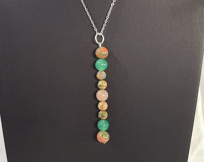 Natural Gemstone Fertility Necklace, Unakite Necklace, Sunstone Necklace, Green Aventurine Necklace, balances reproductive system.