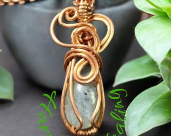 Labradorite, Copper, Wrapped Pendant, Necklace, transformation, Spiritual awakening, protection, shield from negativity, intuition.