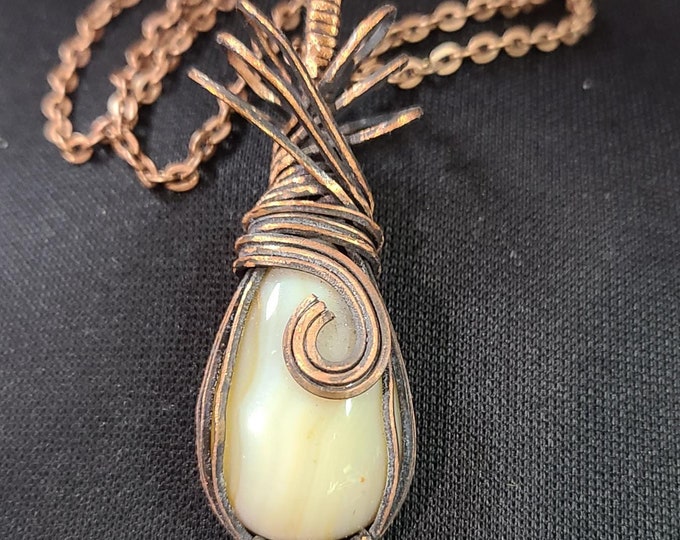Agate wrapped necklace, wire wrapped pendant, Copper wrapped Agate, Small Pendant, awareness, overcoming anger, release negativity