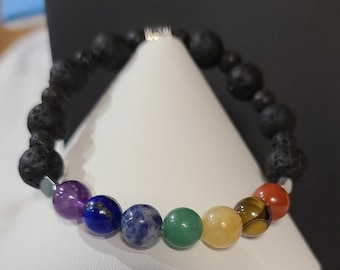 7 inch stretch bracelet, lava bead, diffuser bracelet, essential oils bracelet, chakra bracelet, balance bracelet, align bracelet.
