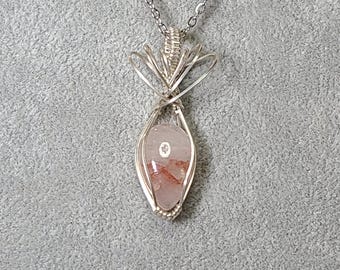 hematoid quartz, fire quartz, Sterling Silver Pendant, Wire wrapped necklace, wire wrap, handmade, gifts for her, pendant, spiritual growth