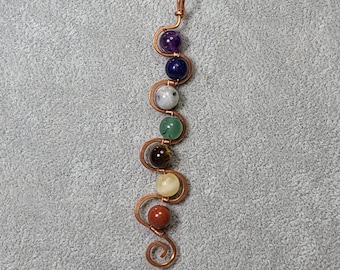 chakra necklace, balance gemstone necklace, anti-anxiety pendant, anti-stress necklace, Inner wisdom crystals, handmade, gifts for her.