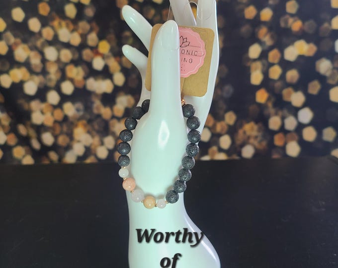 Worthy of Love, beaded Stretch bracelet, Handmade, healing, spiritual, rose quartz, sunstone, bracelet, stretch, beaded, gifts