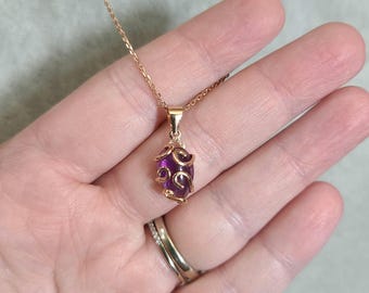 Amethyst, Micro-pendant, gifts for her, handmade, wrapped pendant, Crown Chakra, rose gold, spiritual enlightenment, supports sleep