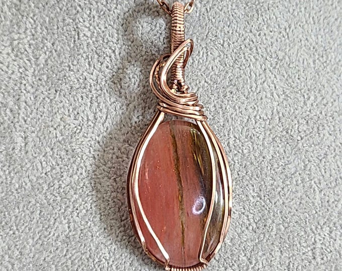 Strawberry Quartz, Wire wrapped necklace, wire wrap, handmade, gifts for her, pendant, Pink necklace, heart chakra, promotes love & joy