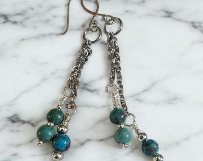 Handmade, Turquoise, earrings, fish hook earrings, sterling silver earring, balance, protection, & healing, inner calmness.