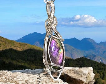 Labradorite, Wire wrapped necklace, wire wrap, handmade, gifts for her, pendant, transformation, spiritual awakening, protection, creativity