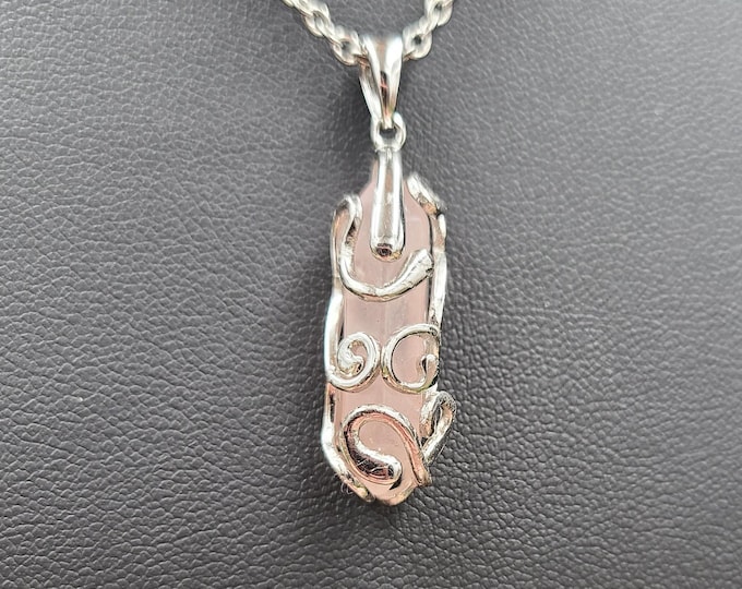 Rose Quartz Necklace pendant, Healing crystal necklace, Unconditional love pendant, Sterling Silver Necklace