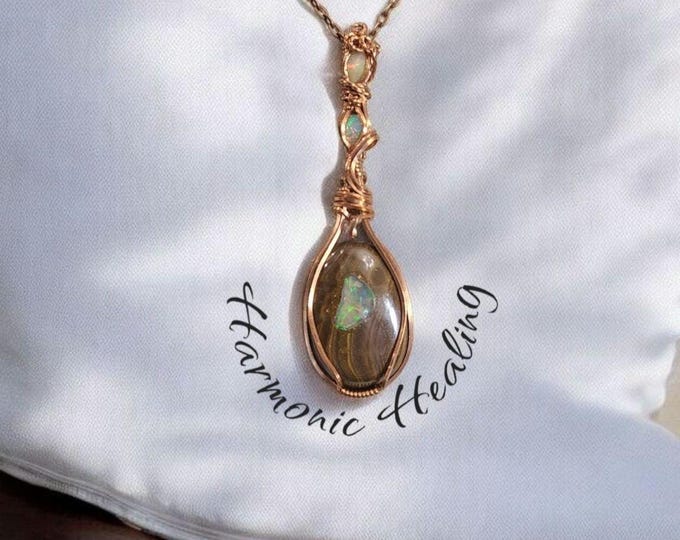 Ethiopian Opal, Wire wrapped necklace, wire wrap, handmade, gifts for her, hope, luck, innocence, enthusiasm, creativity, let go of negative