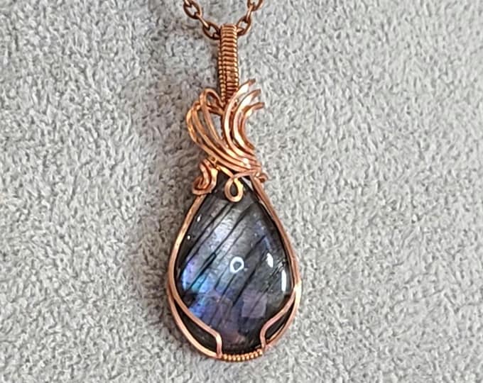 Labradorite, Wire wrapped necklace, wire wrap, handmade, gifts for her, pendant, stone of transformation, spiritual awakening, protection