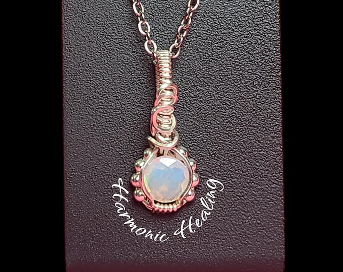 Ethiopian opal, 2 carat, Wire wrapped necklace, wire wrap, handmade, gifts for her, pendant, hope, luck, innocence, enthusiasm, creativity