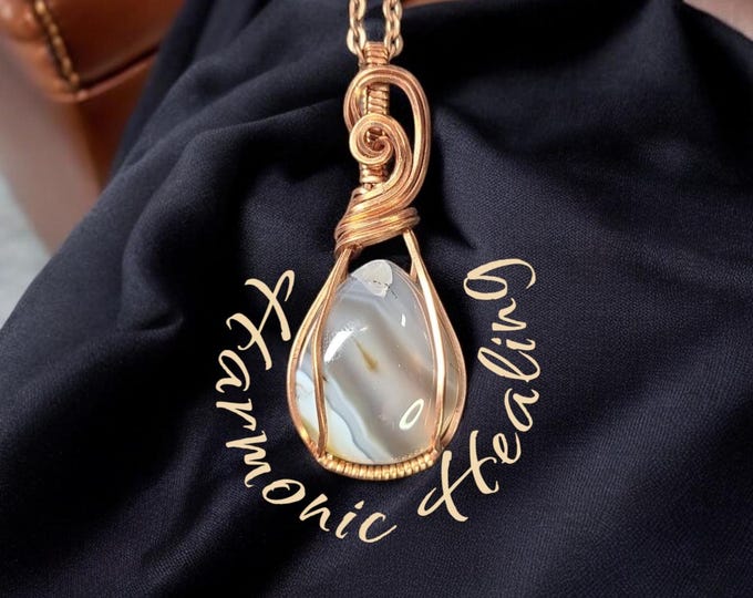 Agate wrapped necklace, wire wrapped pendant, Copper wrapped Agate, Small Pendant, awareness, overcoming anger, release negativity