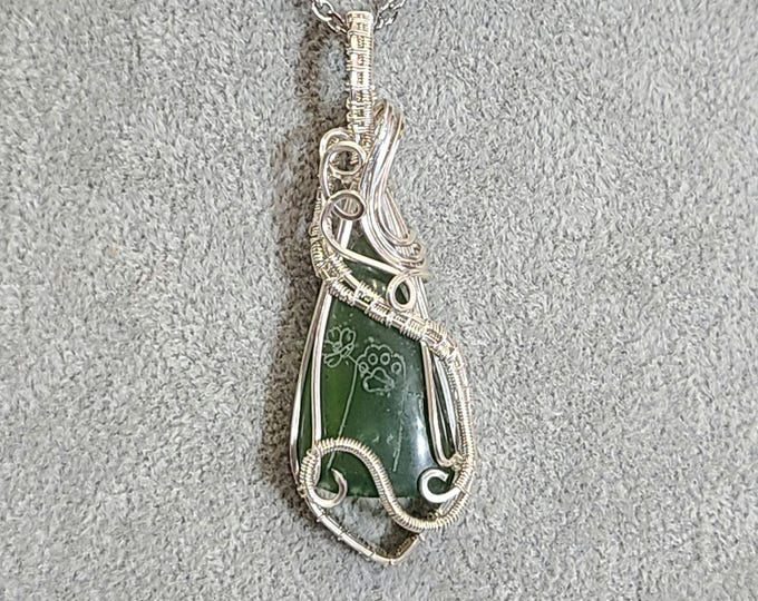 Nephrite (Jade), Wire wrapped necklace, wire wrap, handmade, gifts for her, pendant, foster a sense of equilibrium, promotes peace.