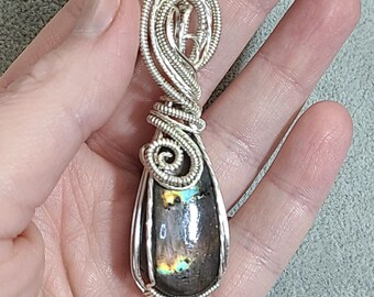 Labradorite, Wire wrapped necklace, wire wrap, handmade, gifts for her, pendant, transformation, spiritual awakening, protection, creativity